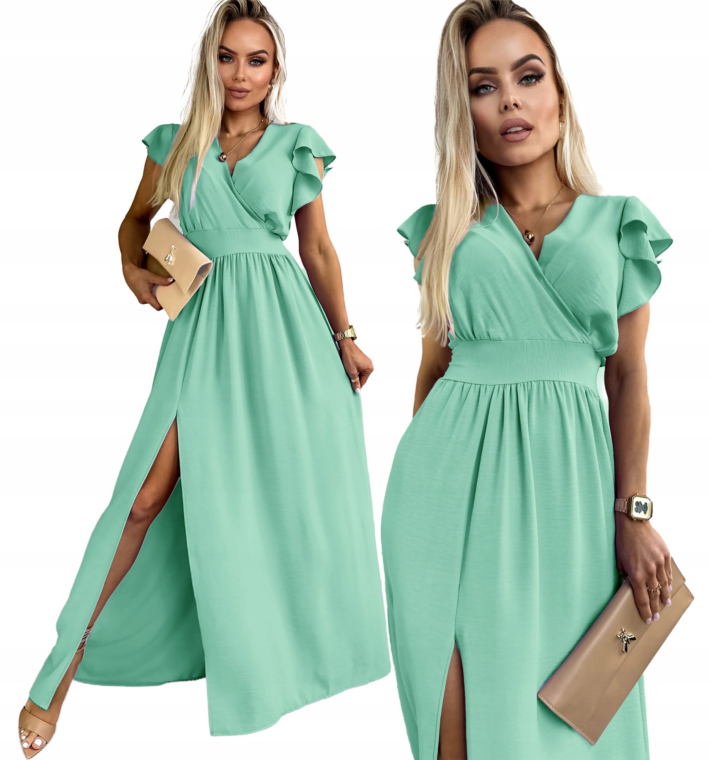  Elegantní dámské šaty maxi rozšiřující se obálkového tvaru výstřih na svatby d11