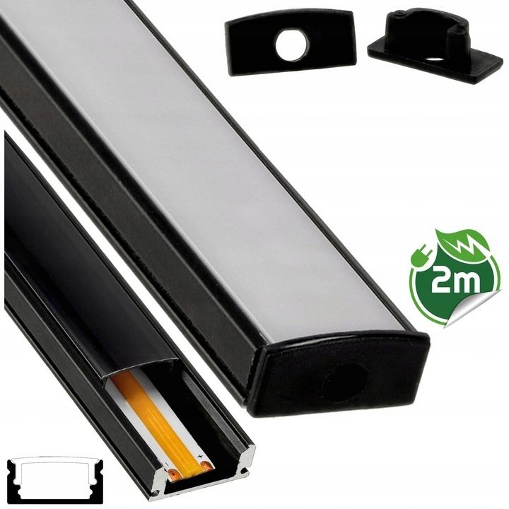  Kopa melns alumīnija profils atzina slim eco led sloksnēm 2m + kapuci