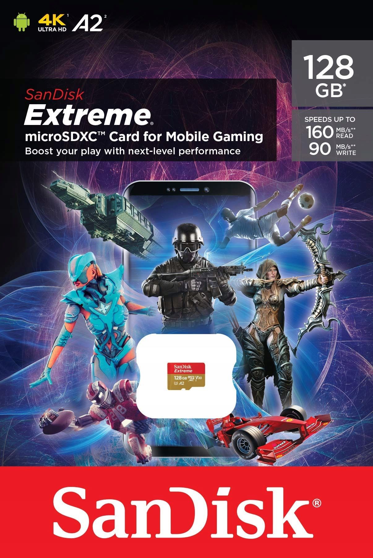  Sandiskas micro sdxc extreme 128gb 190mb/s u3 v30 a2
