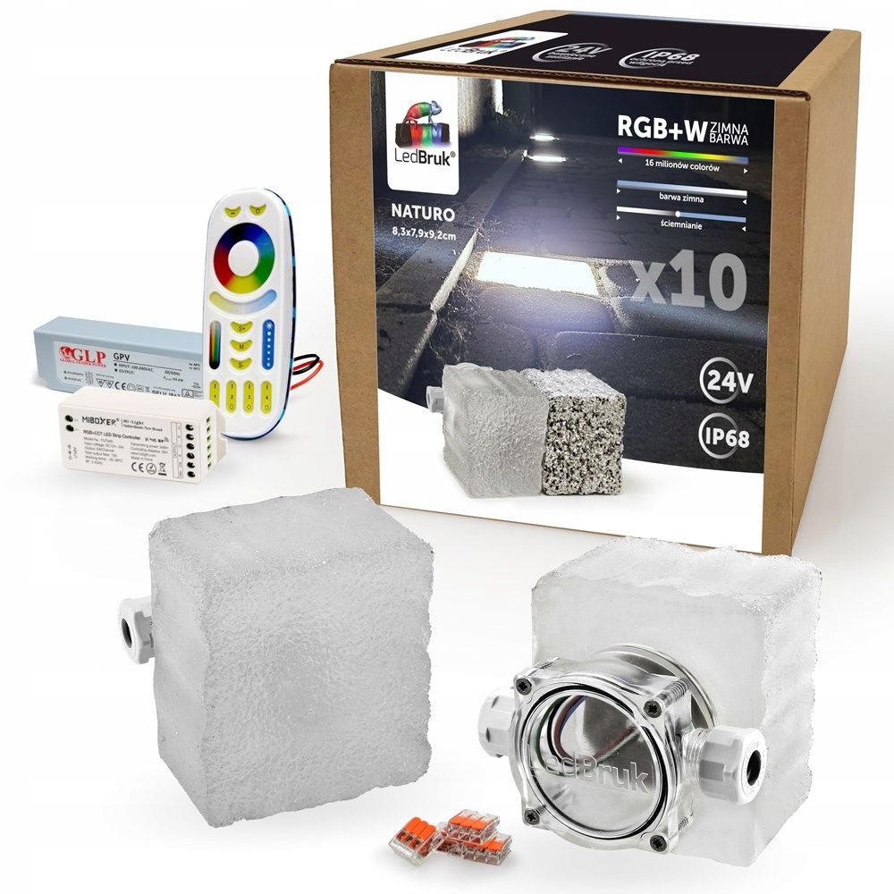  10x led šviečiančios trinkelės ledbruk 24v naturo rgbw bz