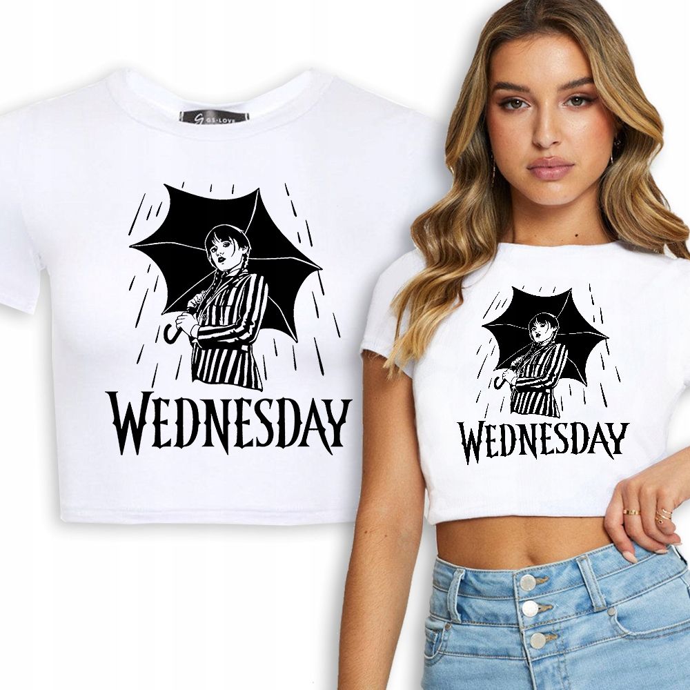  T-shirt kurz crop weiß mermaid muster - s