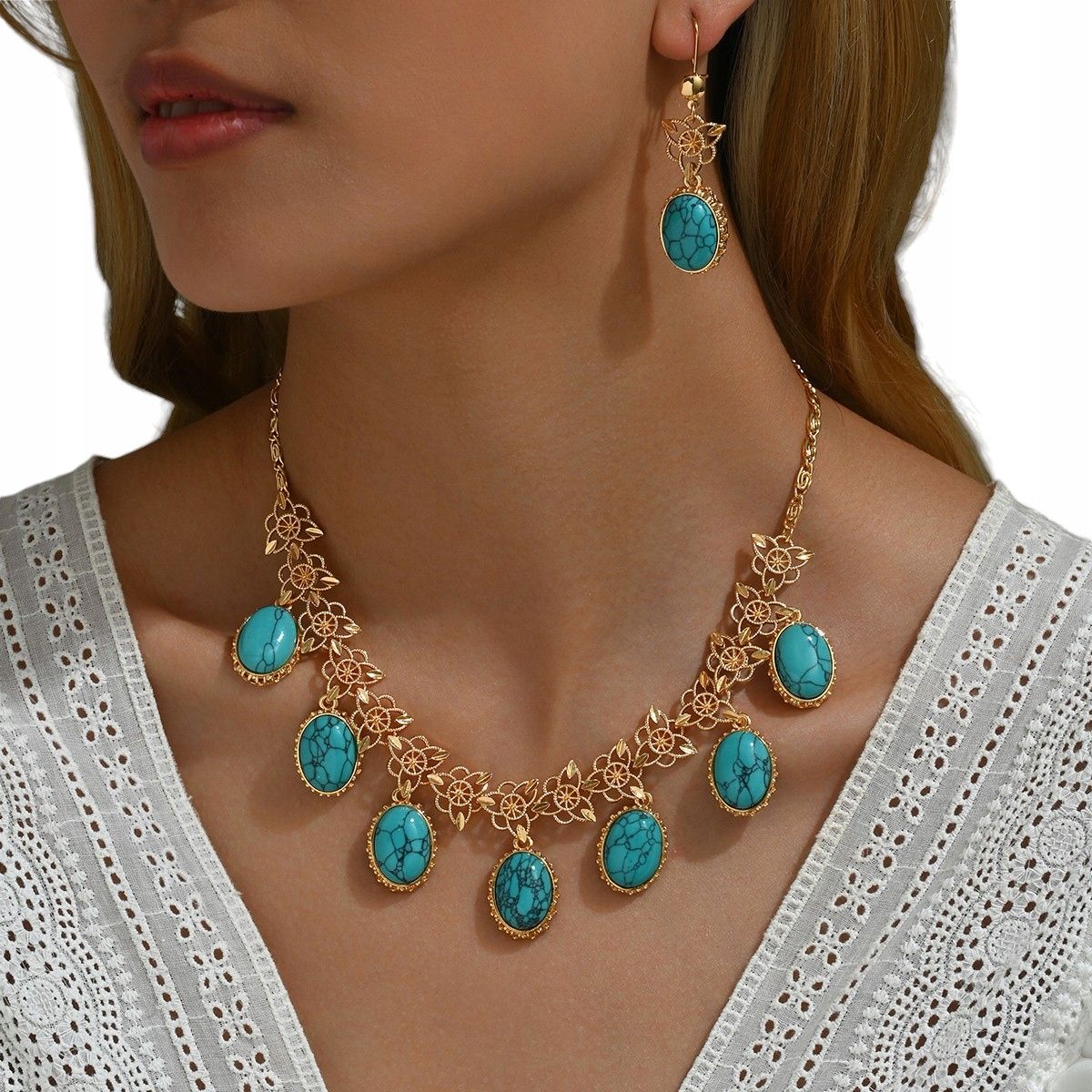 Garnitur ohrringe goldkette diamanten blumen blumen perlen perlen hochzeit