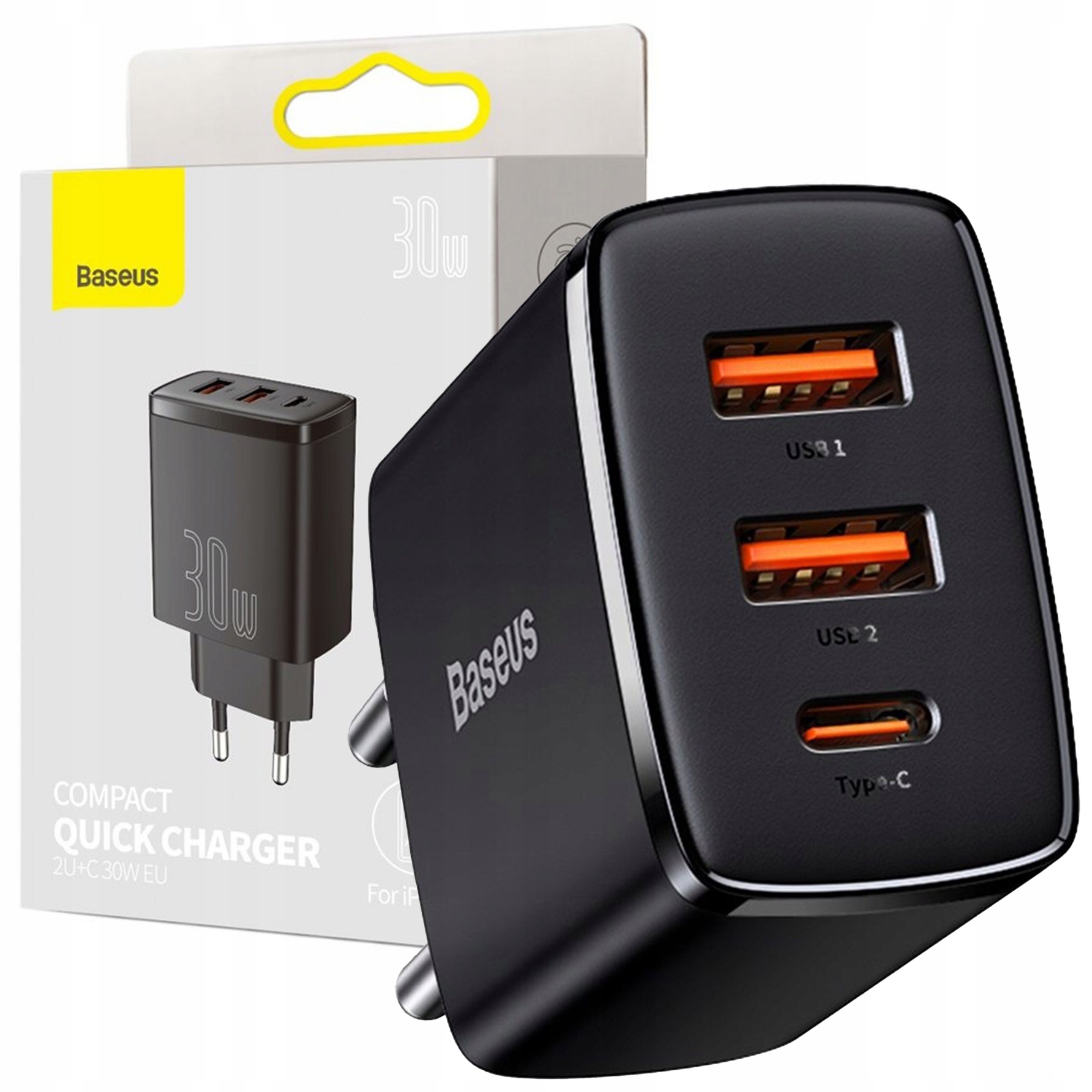  Baseusas greitai kroviklis telefonui 2xusb usb-c tvirtas maitinimo šaltinis 30w 3a pd qc