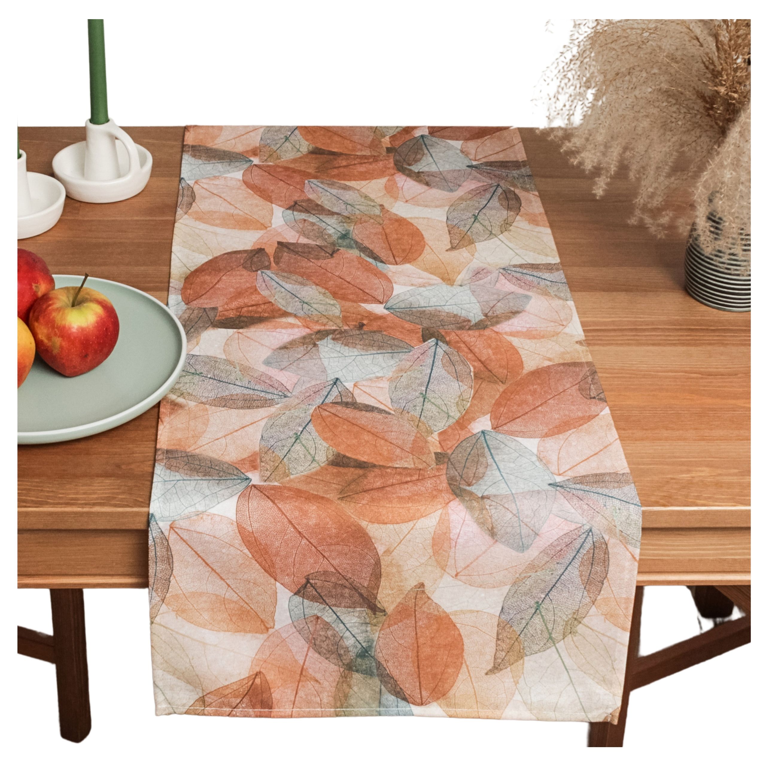  Autumn table runner on the table 60x120 cm yellow orange color squirrel hedgehog