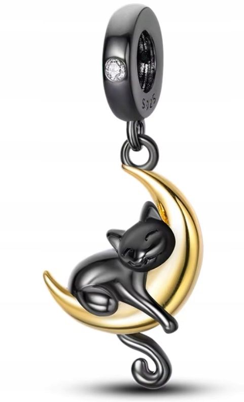  Md charms anhänger am hals schwarze katze golden mond anhänger koteczek kätzchen s925