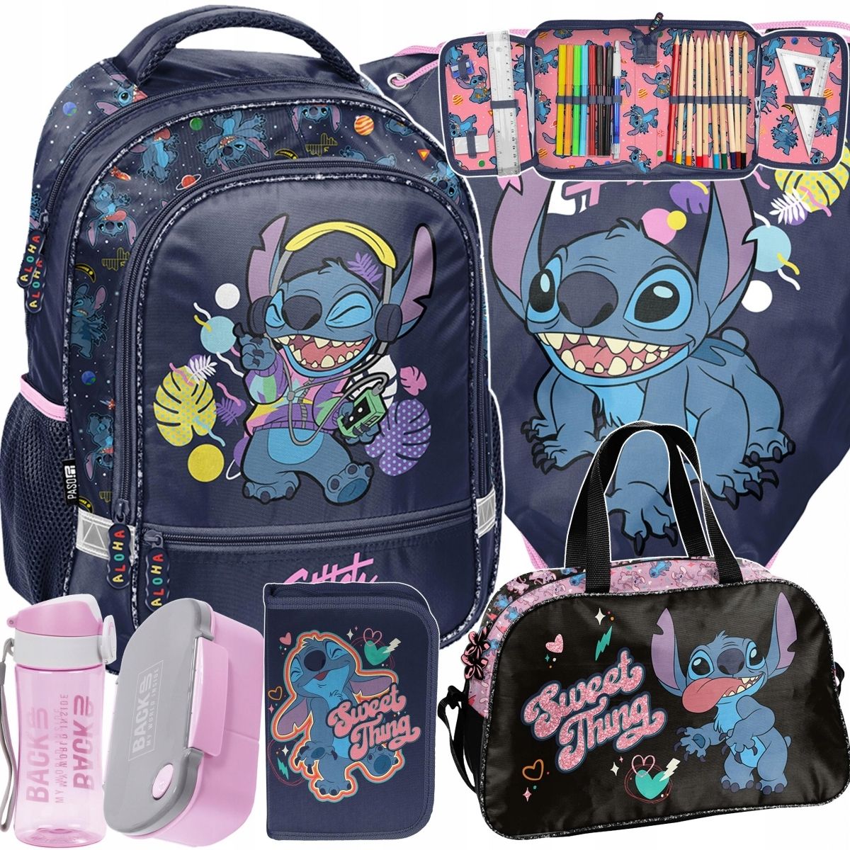  Stitch garnitur 6 elem. rucksack zur schule stich für mädchen in klassen 1-4 paso