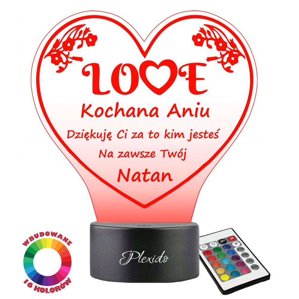  3d nakts gaisma led par dāvanu valentīna diena gravēšana