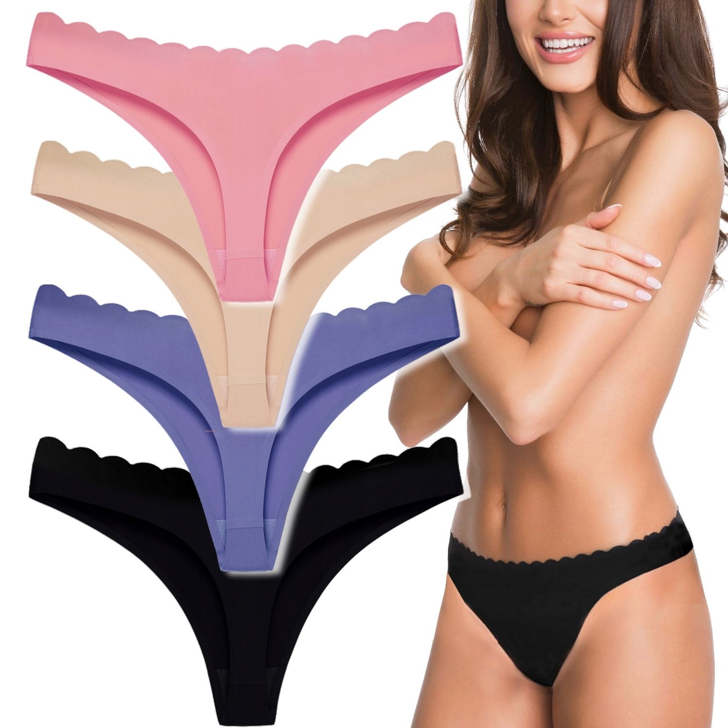  4x thongs seamless with a pleat seashell panties laser invisible #m/l