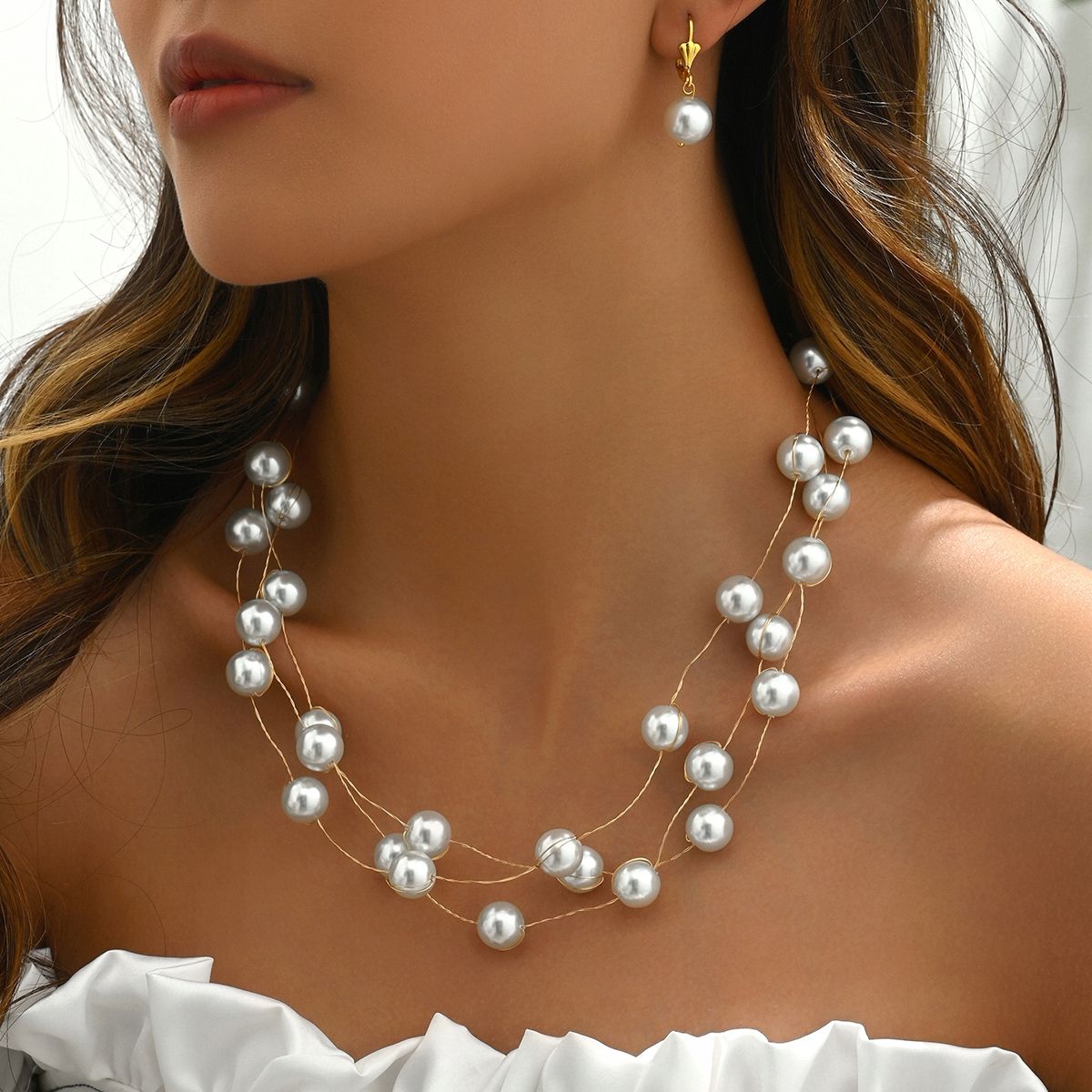  Garnitur ohrringe goldkette diamanten blumen blumen perlen perlen hochzeit