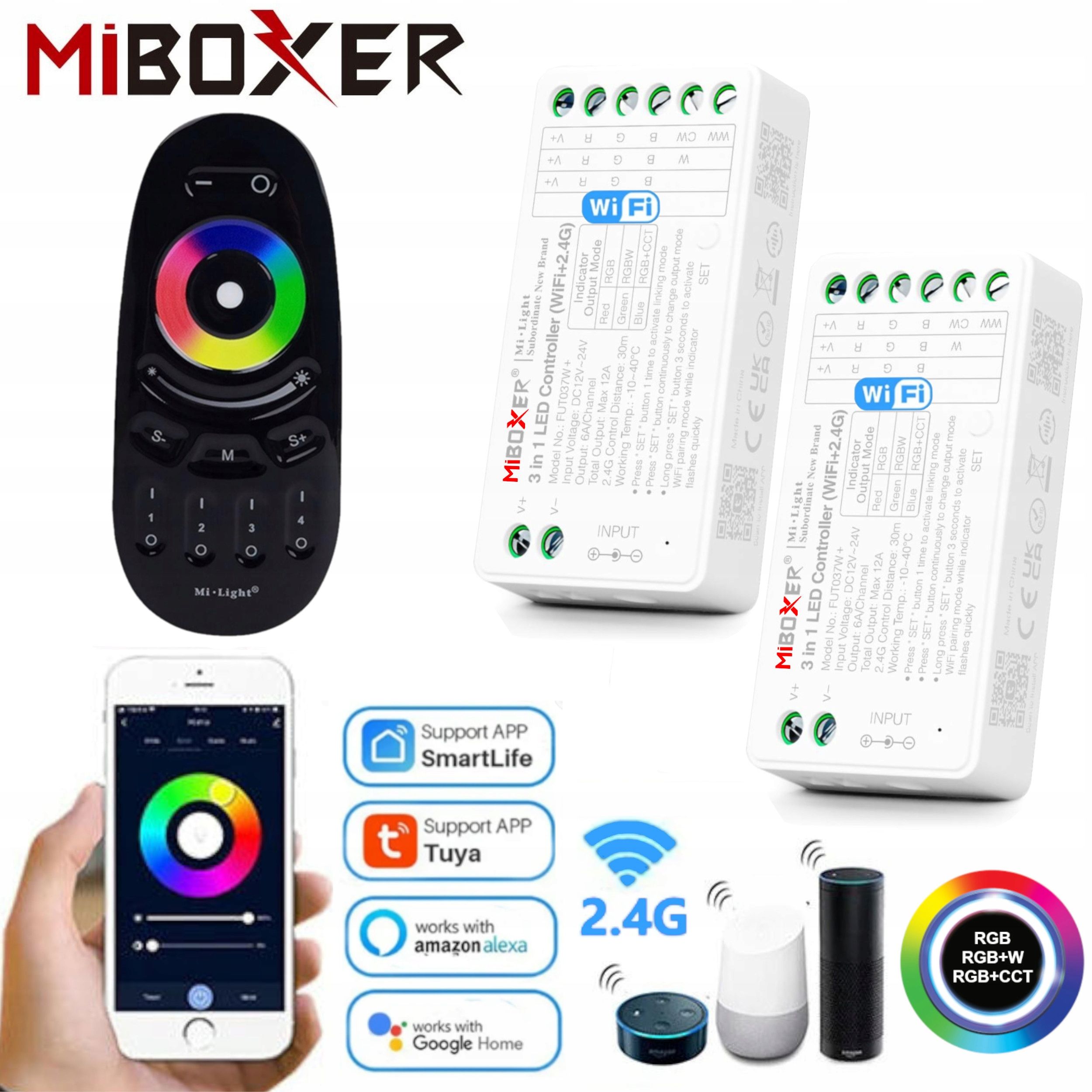  Komplektas valdiklio smart home wifi led'ams mono arba cct + valdymo pultelis zonų