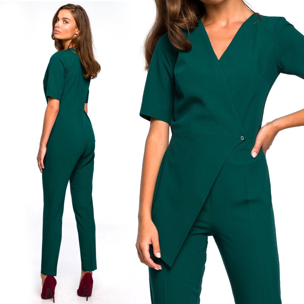  Feminin elegant damen-overall mit doppeltem vorne grün 36 s