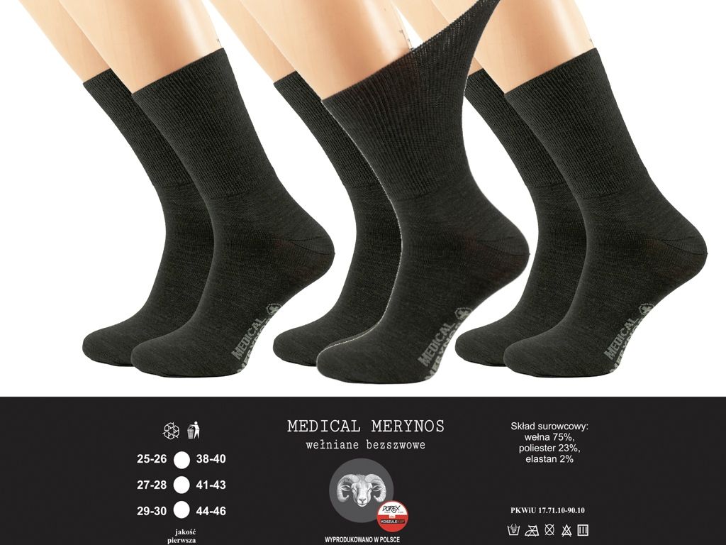  3x nespaudžiančios kojinės medical merino vilna besiūlių lenkiškos medicinos