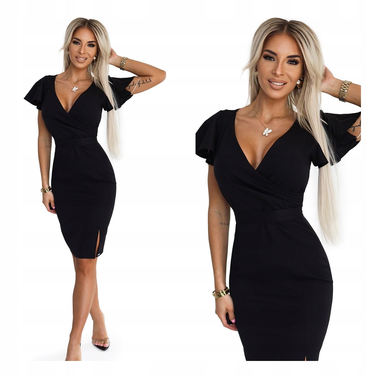  Damenkleid elegant kleid mit ausschnitt i kurz ärmel