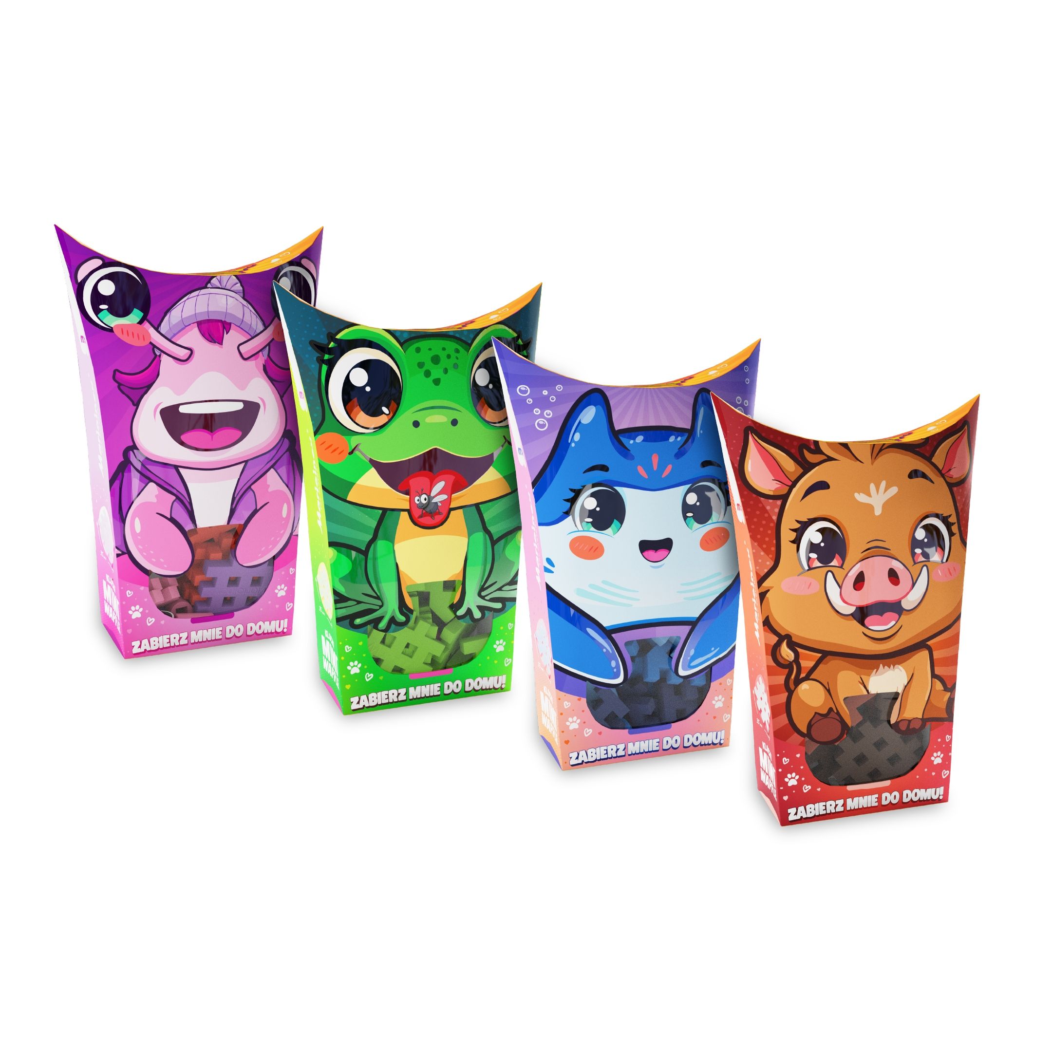  Marioinex mini waffle pocket pets 4 stk. frosch, strahlen, wildschwein, schnecke