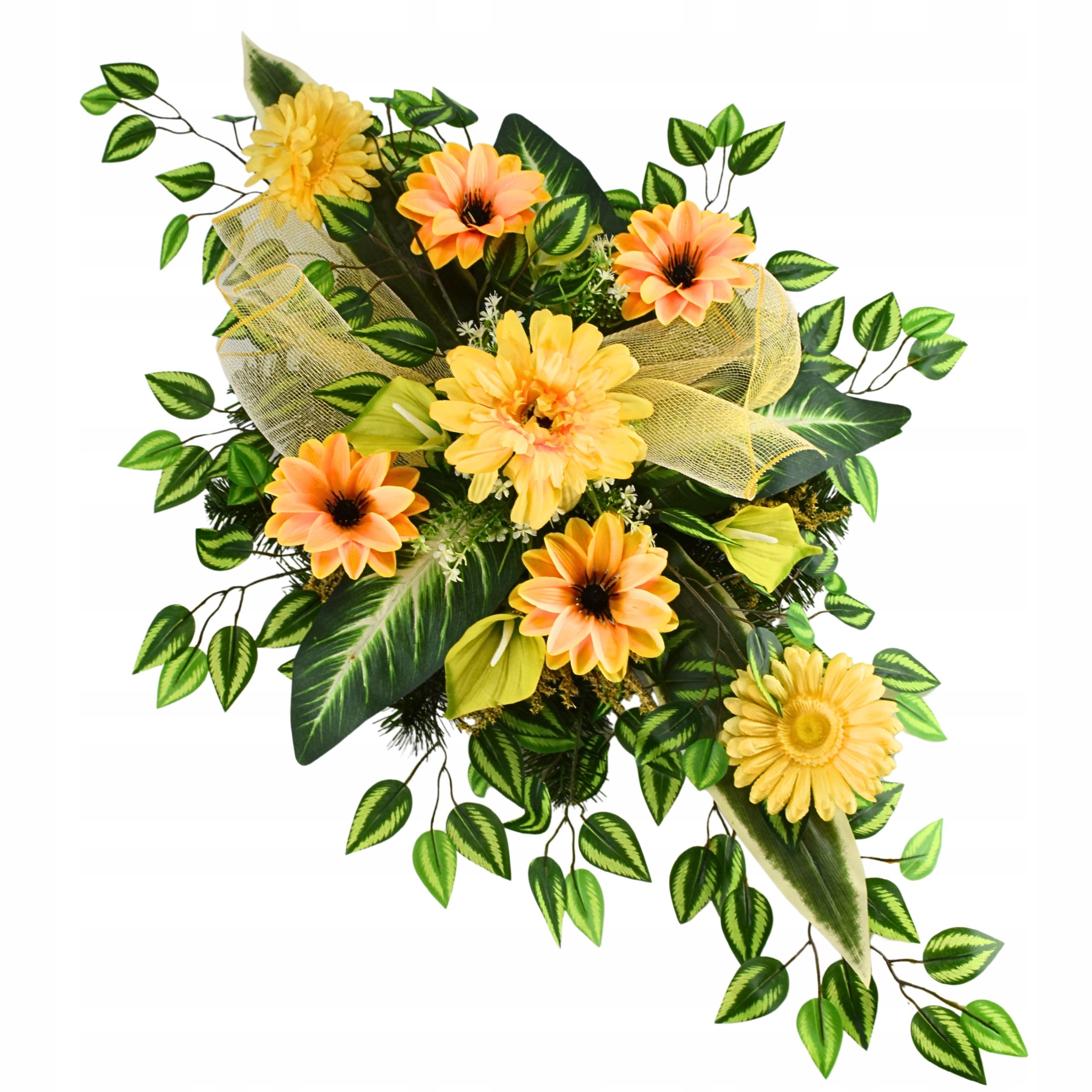  Vainags sastāvs puķains skaņotājs ar dālijas dekorēšana uz pieminekļa gerbera