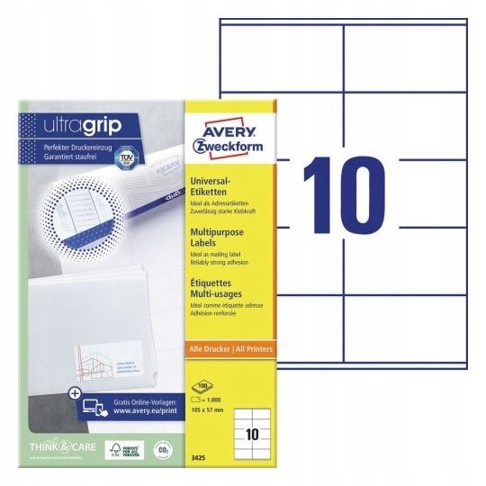  Universalios etiketės baltas avery 3653 ultragrip