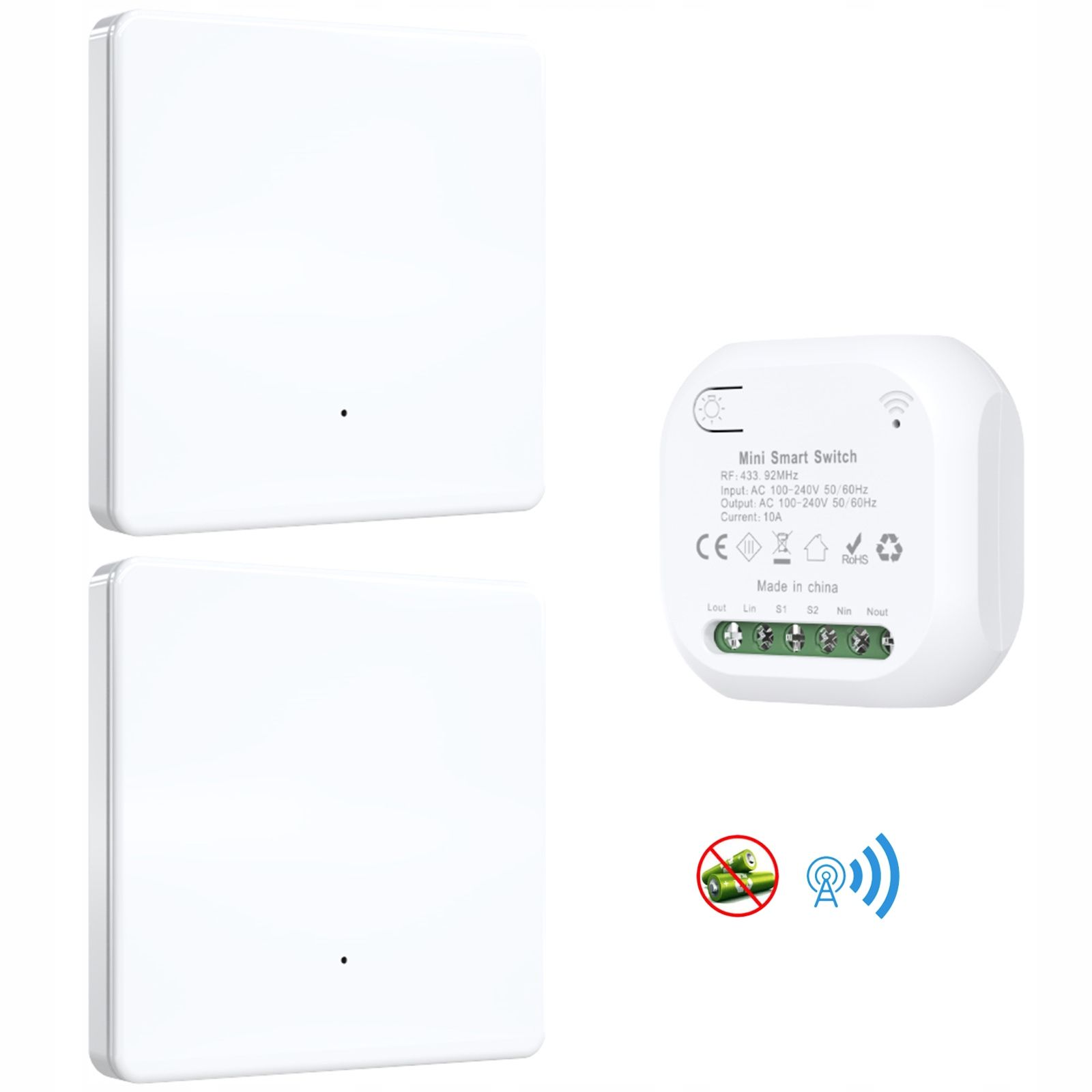  2x lüliti seinale kinnitatav traadita 230v 433mhz + 2 vastuvõtja