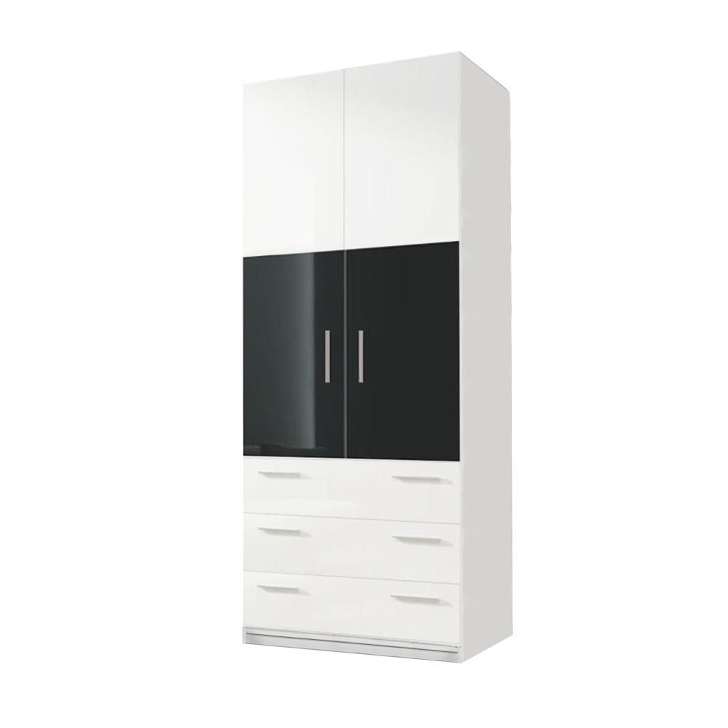  Kleiderschrank paradies 3 mini - breite 80 zentimeter - für die tür abschrägung + schubfächer- grau glosse