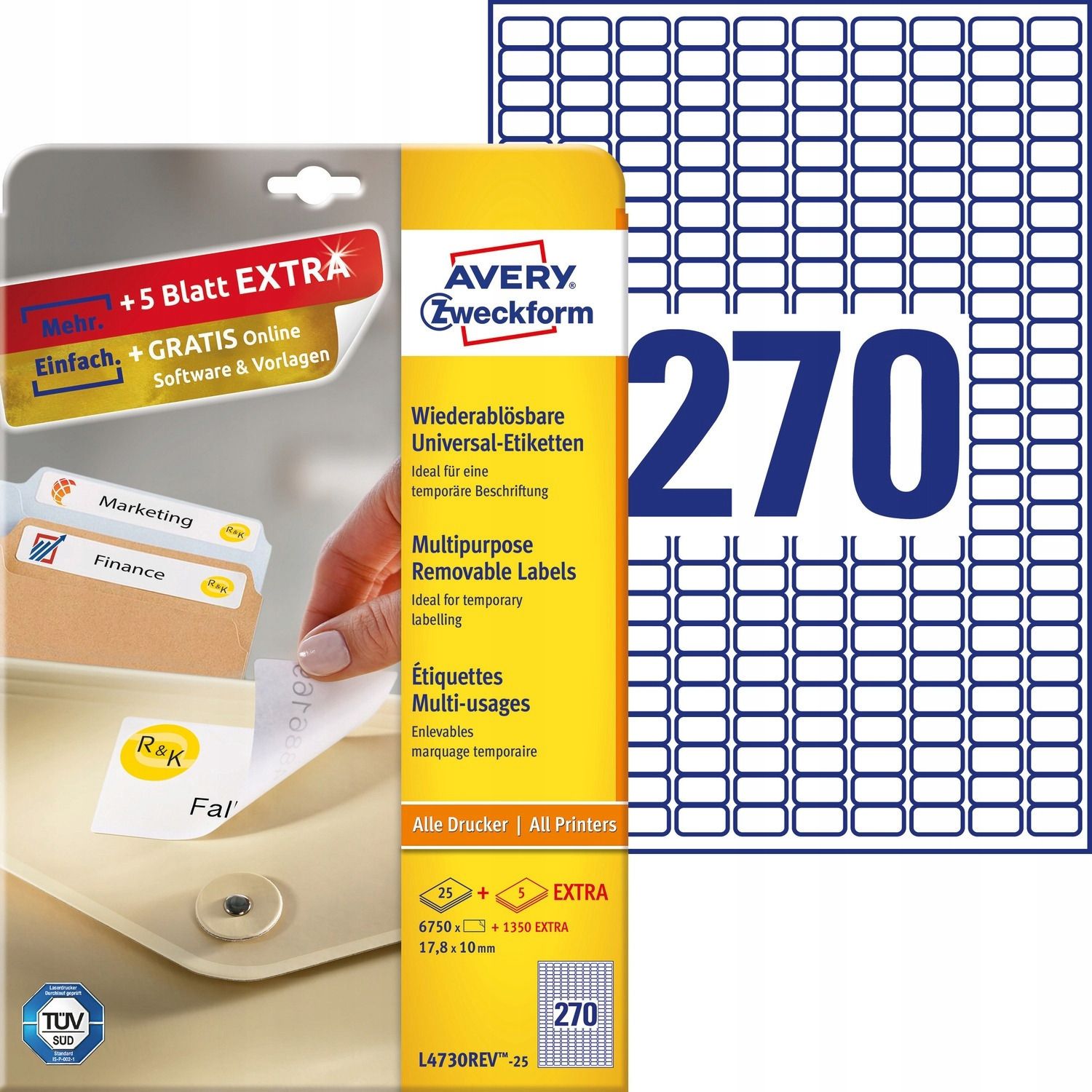  Lipnios etiketės spausdinimui a4 30 lapų 17,8x10mm avery