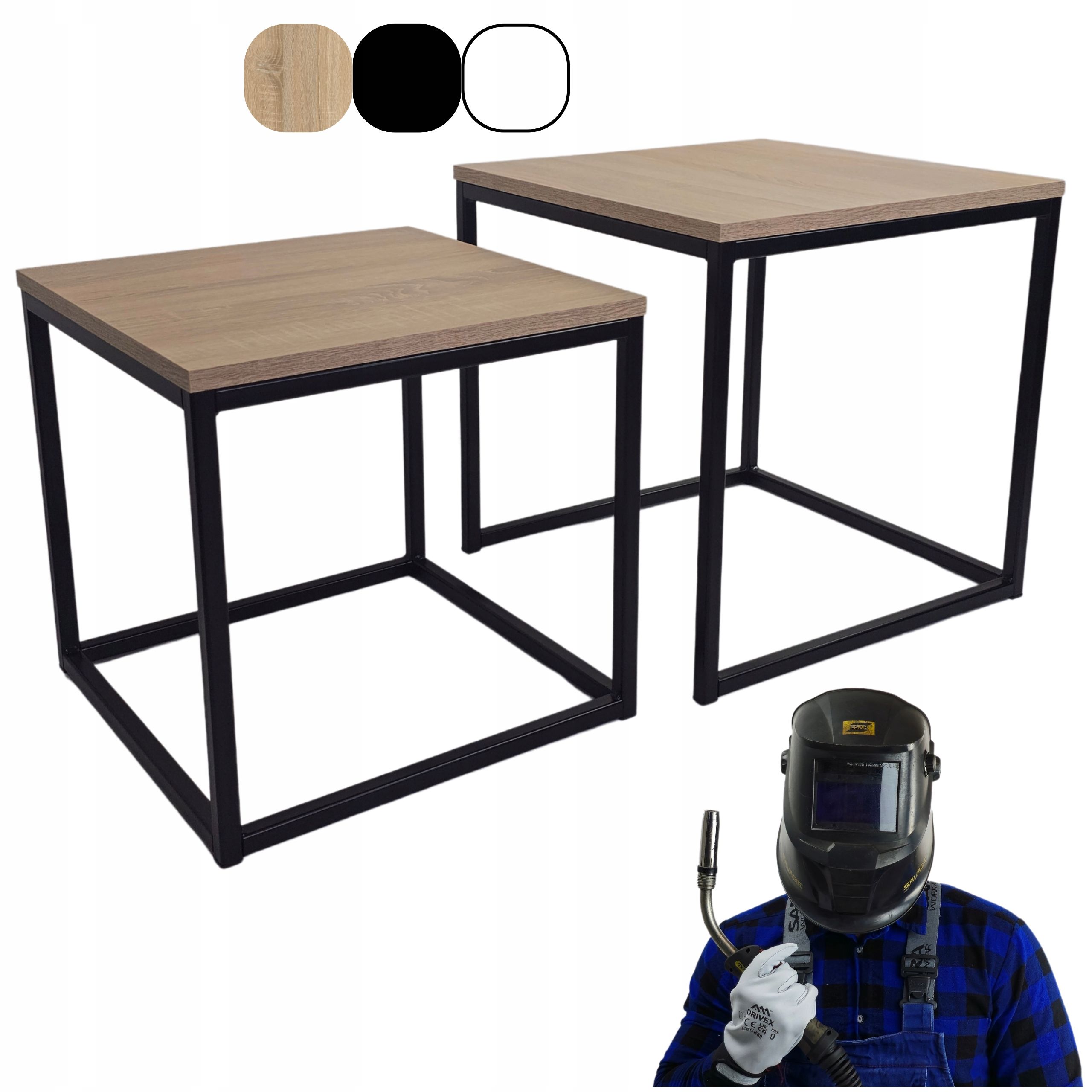  Table 40x44 45cm nocturnal made of metal loft style 2 shelves auxiliary welded bedroom