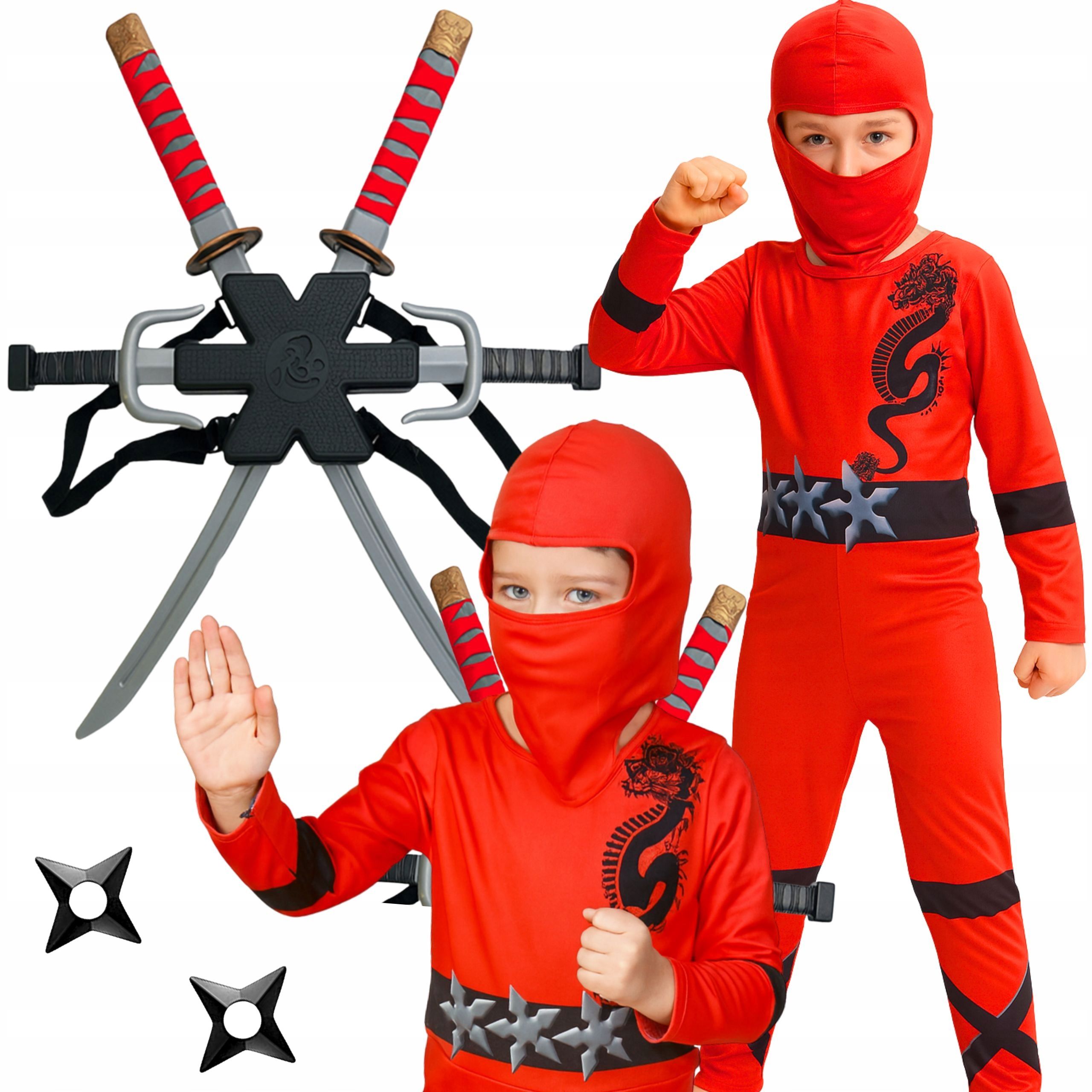  Ninja-kostüm schwerter szurikeny dolche katana krieger grün 128 134 zentimeter