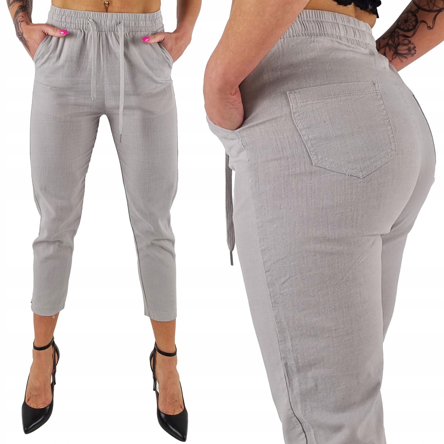  Diva elegantné nohavice damskie rúrky 7/8 szary veľkosť xl