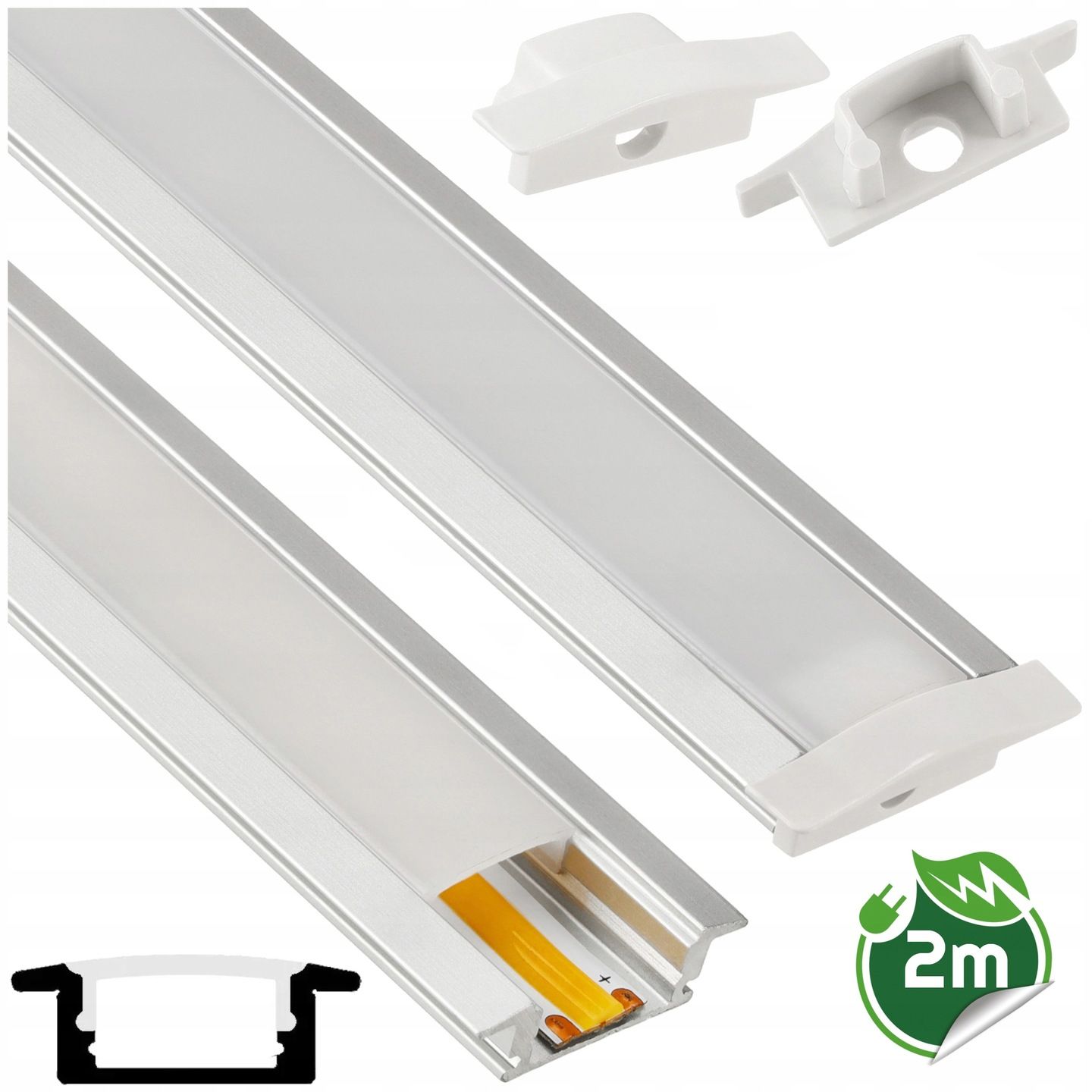  Kopa melns alumīnija profils atzina slim eco led sloksnēm 2m + kapuci