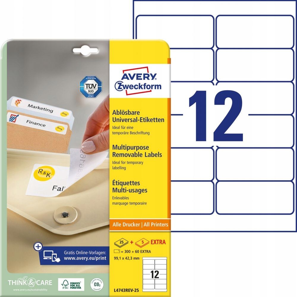  Etiketės avery zweckform 105-74mm 100 lapų x4