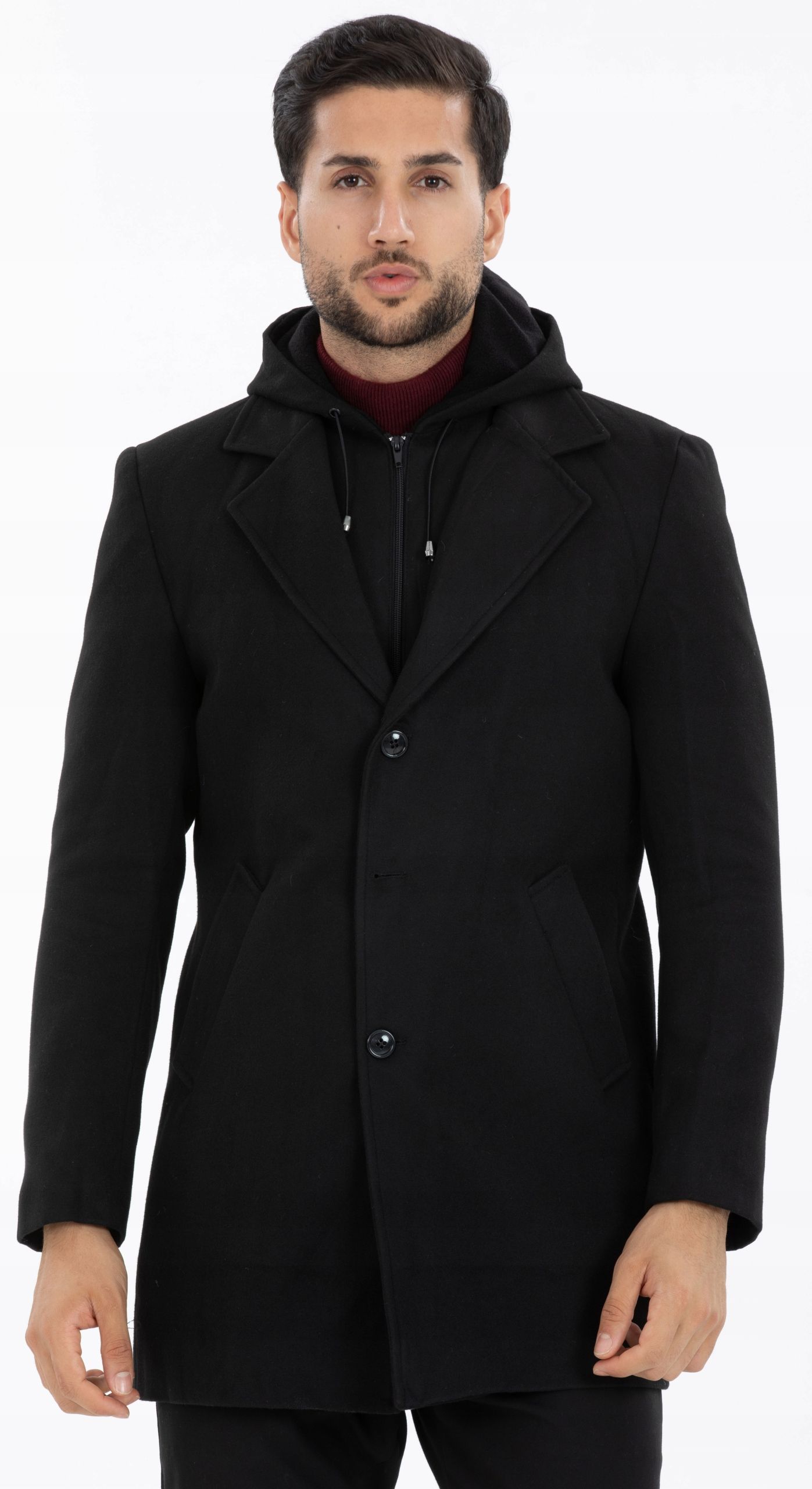  Herrenmantel schwarz elegant klassisch einreihig winter wollig m