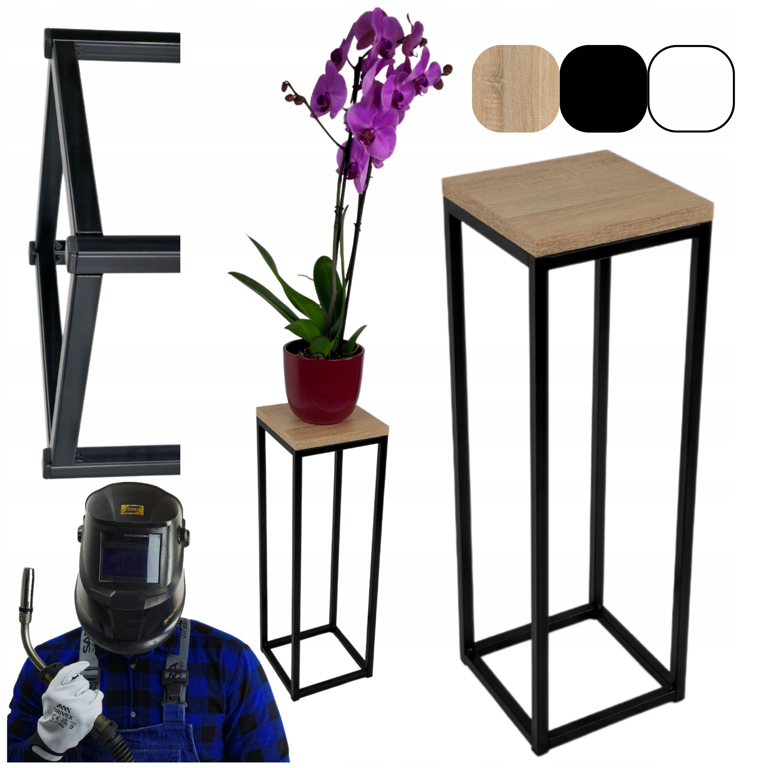  Metal stand for flowers white 80cm wooden platform flower stand standing loft style