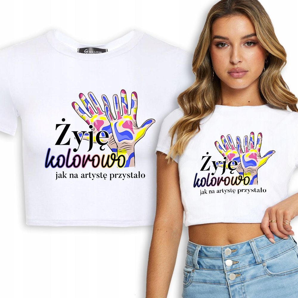  T-shirt kurz crop weiß mermaid muster - s