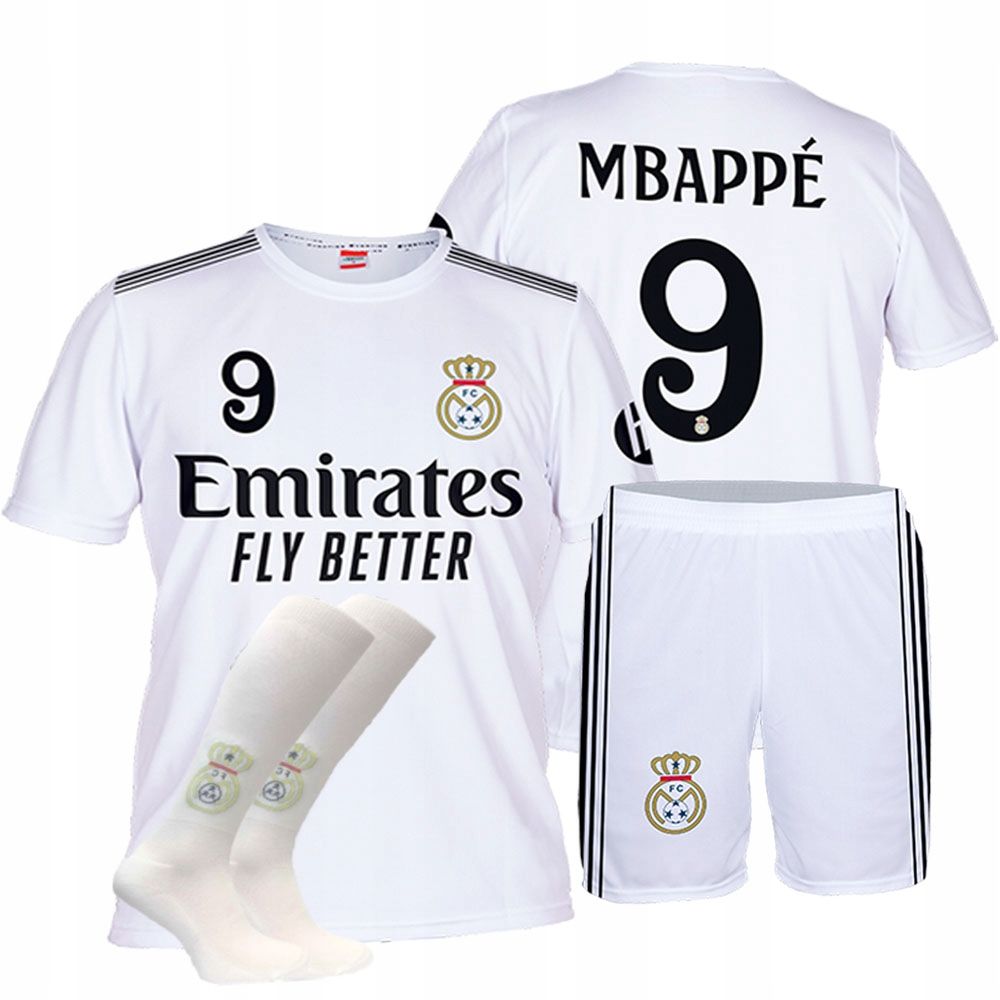  Mbappe real madridas futbolo aprangos komplektas marškinėliai + šortai + tamprės 128