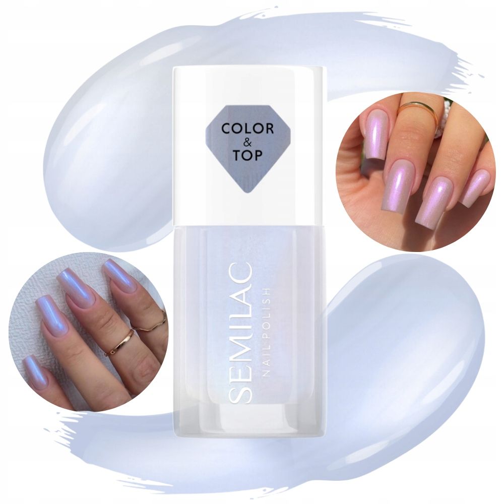  Semilac top i klasický lak na nechty na nechty 2 v 1 blue holo glazed modrý m