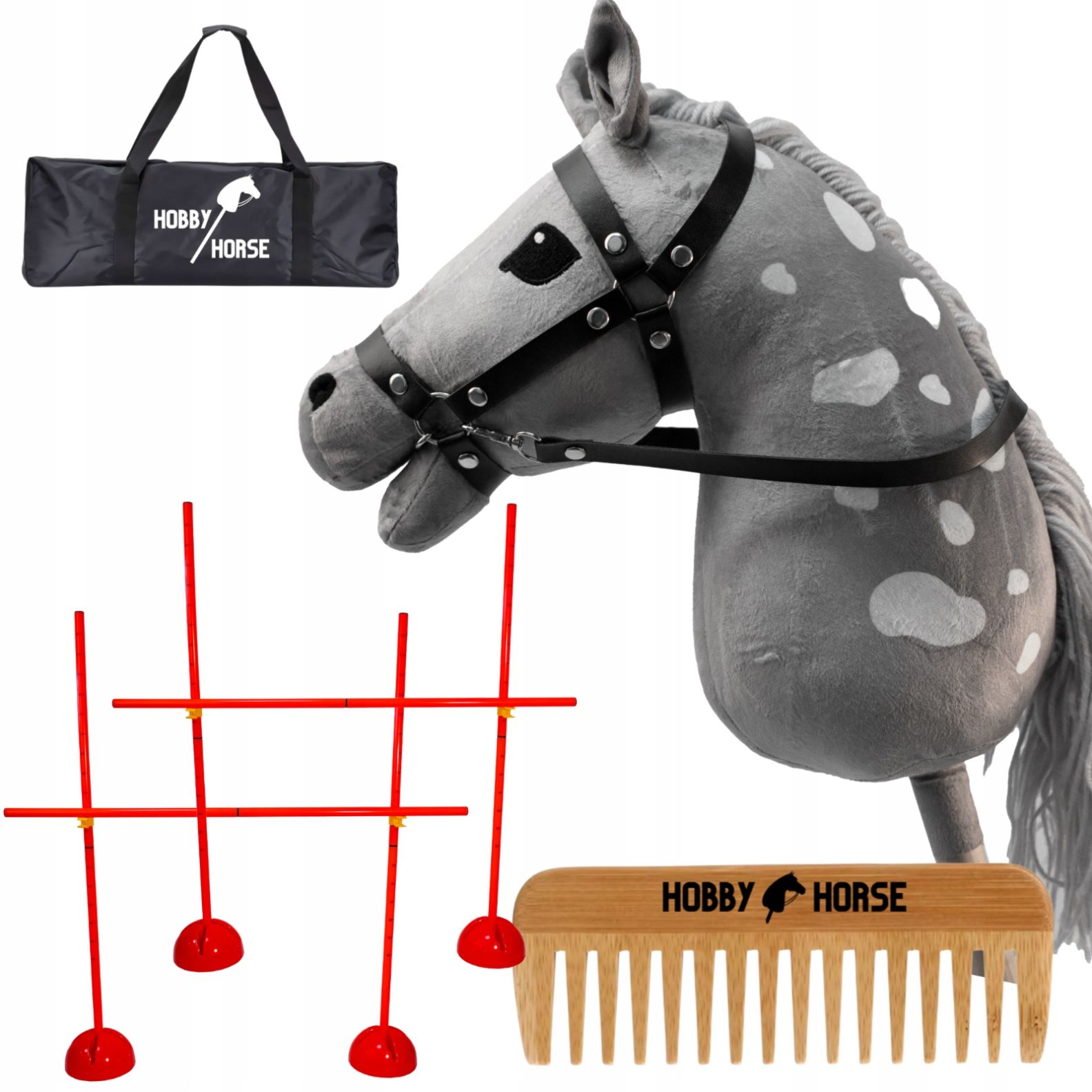  Komplektas hobbis horse arklys su kotu a3 2x kliūtis šokinėjimui 120cm šukos
