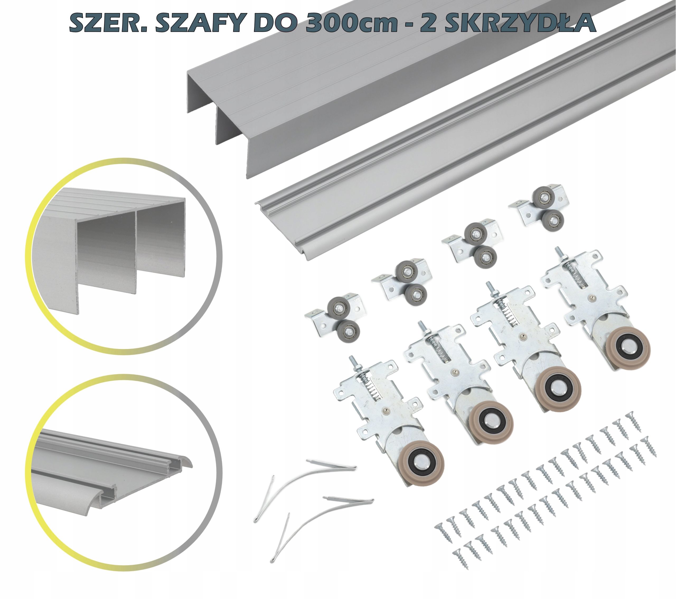  Systém šatní skříně posuvné ram v 200cm 2 pro dveře stříbro kola kočárky běžci