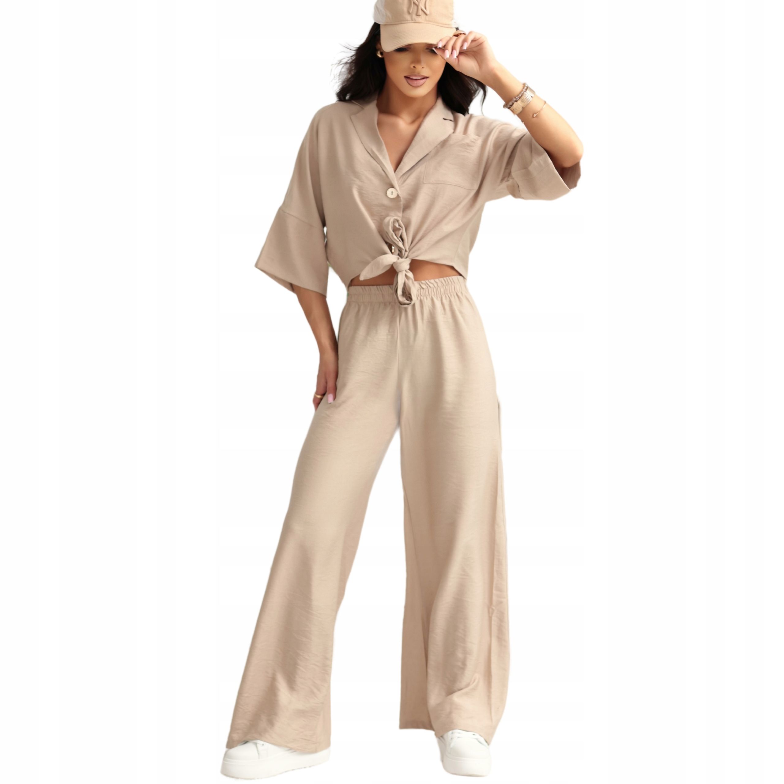  Garnitur feminin sommer lockeres hemd hose breit knie schwarz l