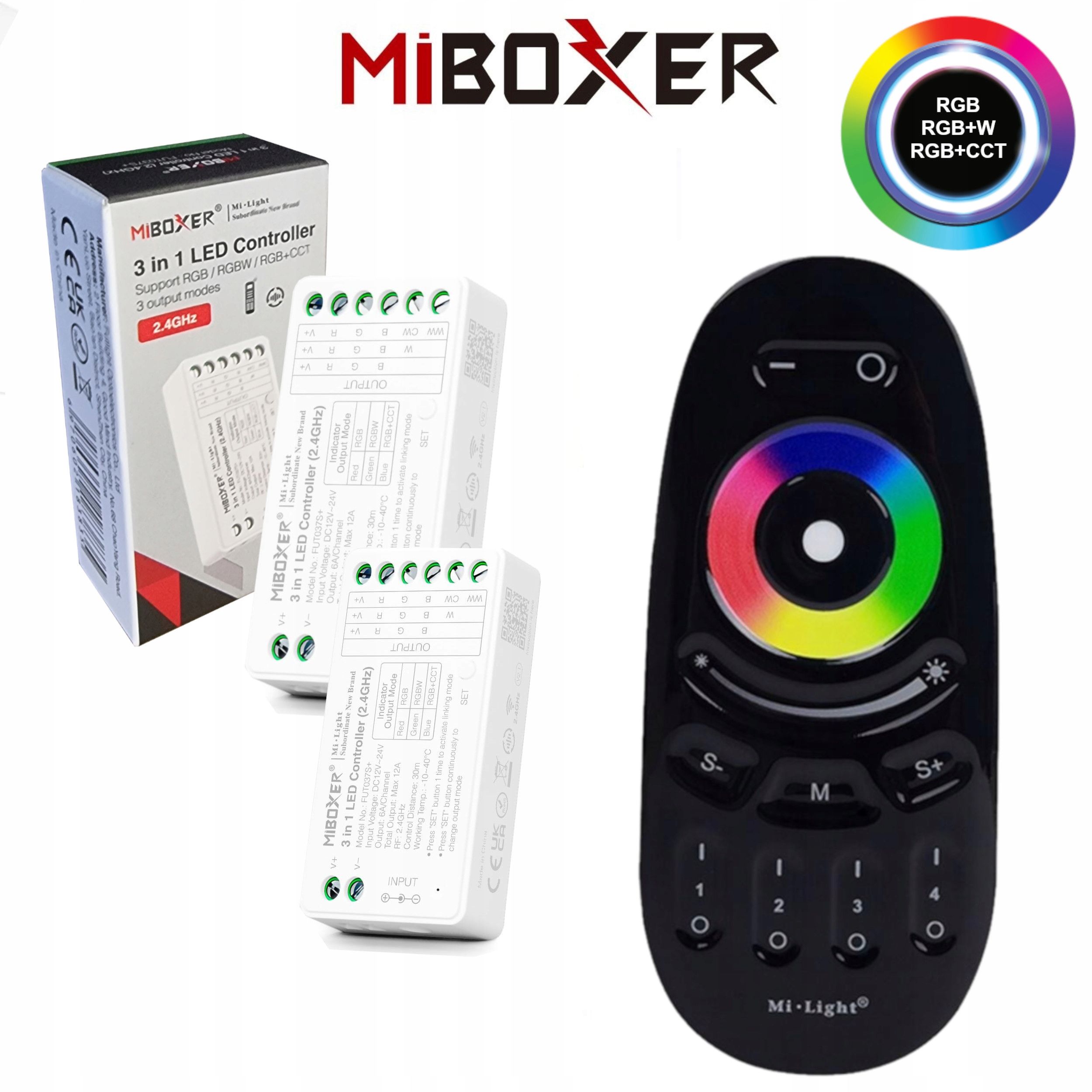  Komplektas 4x valdiklio led juostoms rgb rgbw rgbcct 3in1 zonų + juodos spalvos pilot