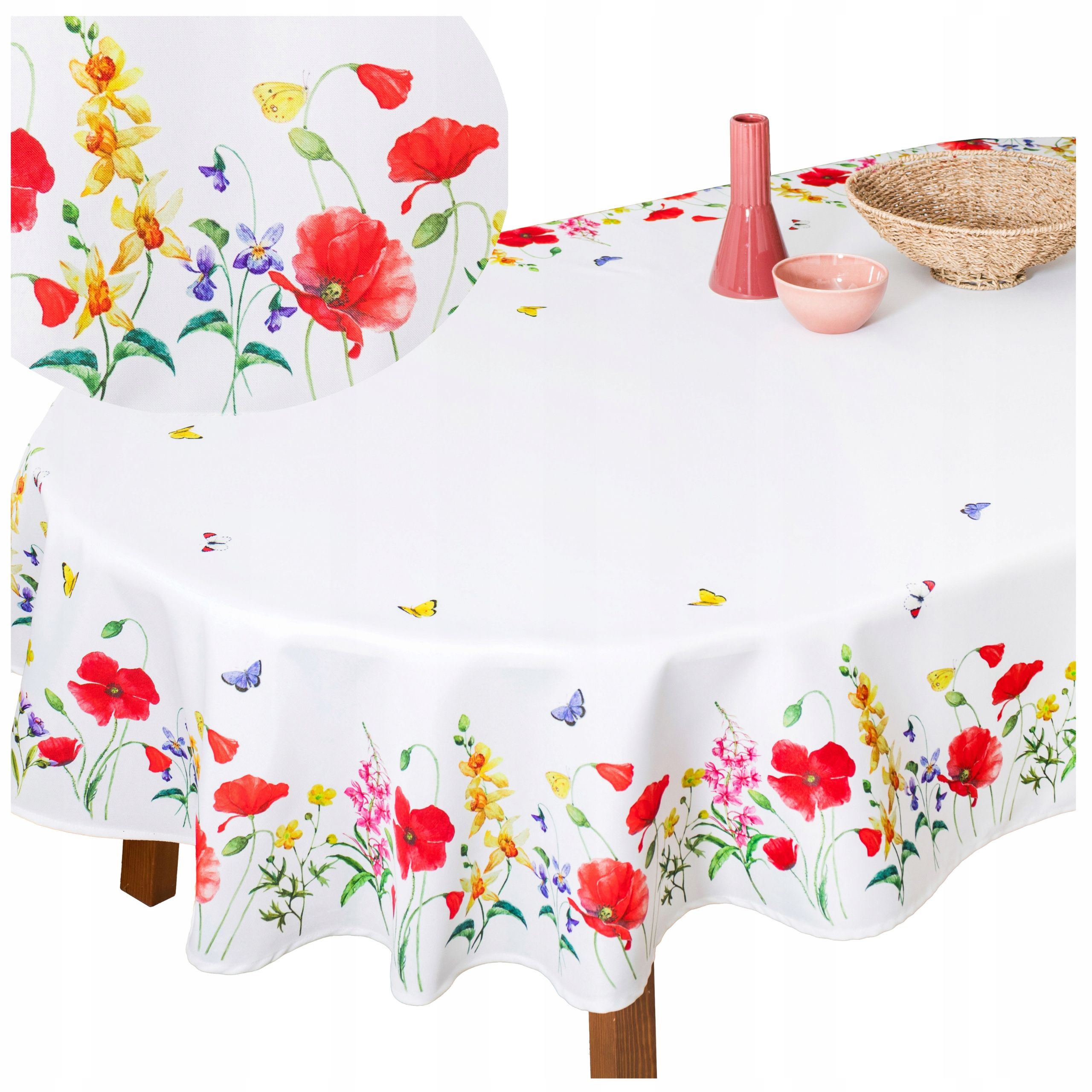  Tablecloth oval oval colorful flowers spring red mallows 140x250