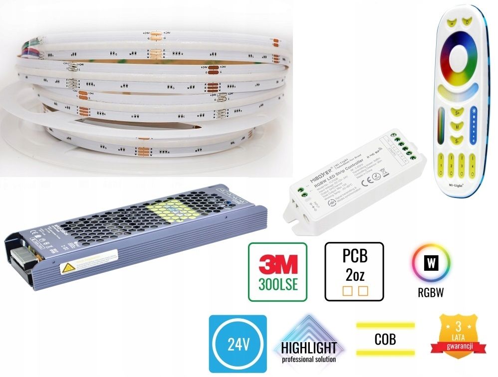  30m soubor led strop cob 896chips 16w 24v rgbw