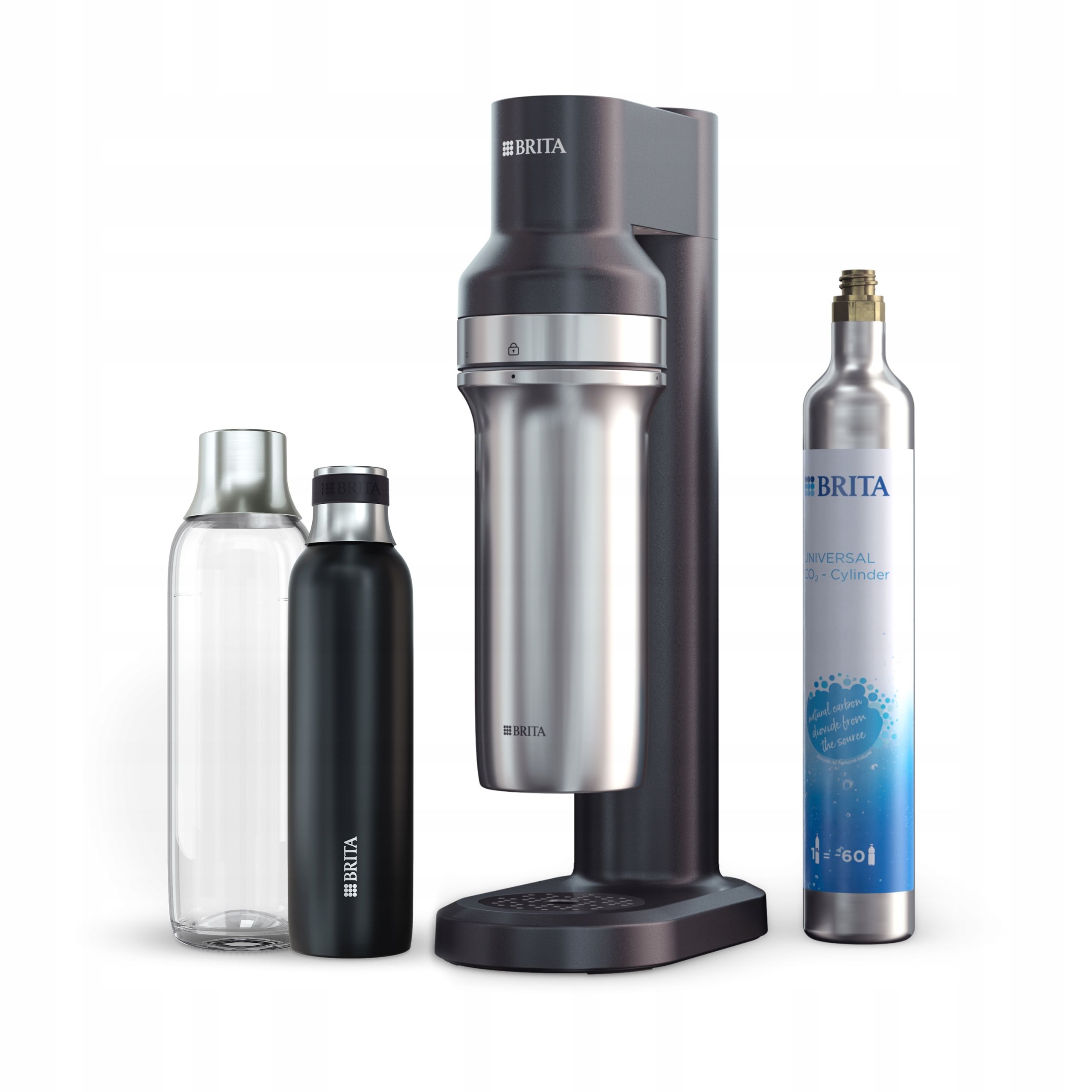  Brita ūdeņraža ūdens ģenerators sodatrio balts ar cylindrem co2, stikla pudele i izolēts