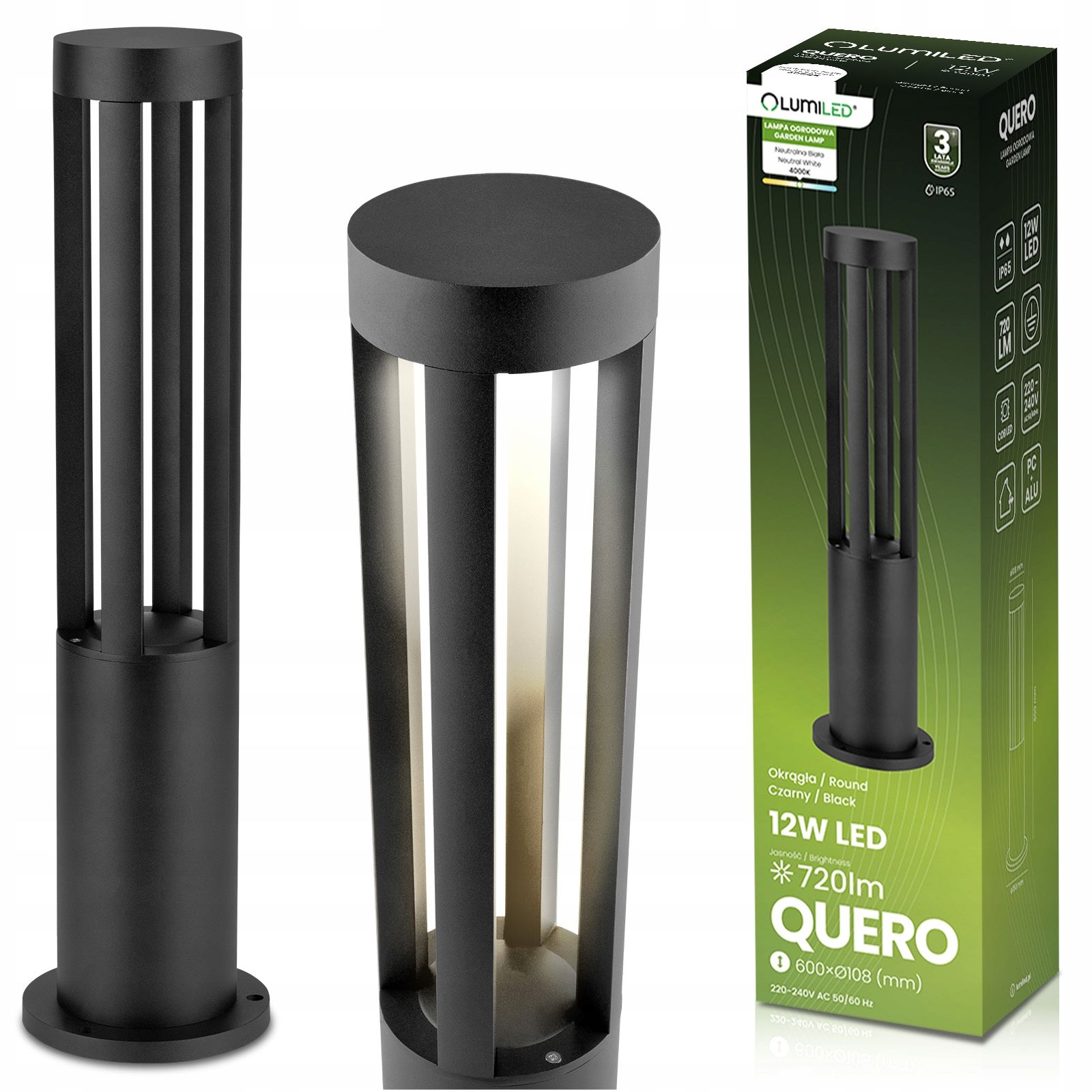  Led-lampe garten äußerlich im bau 80 cm 10w 700lm spalte 4000k schwarz