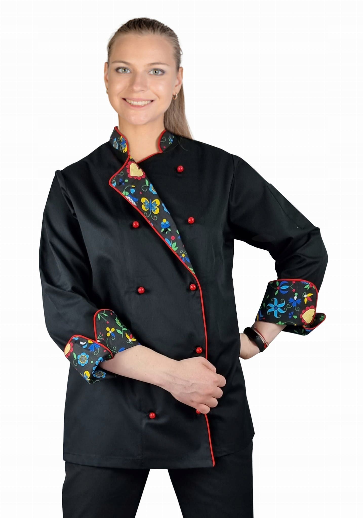  Kuchárska košeľa čiernej farby, ženský, krátke rukávy roz.xxl
