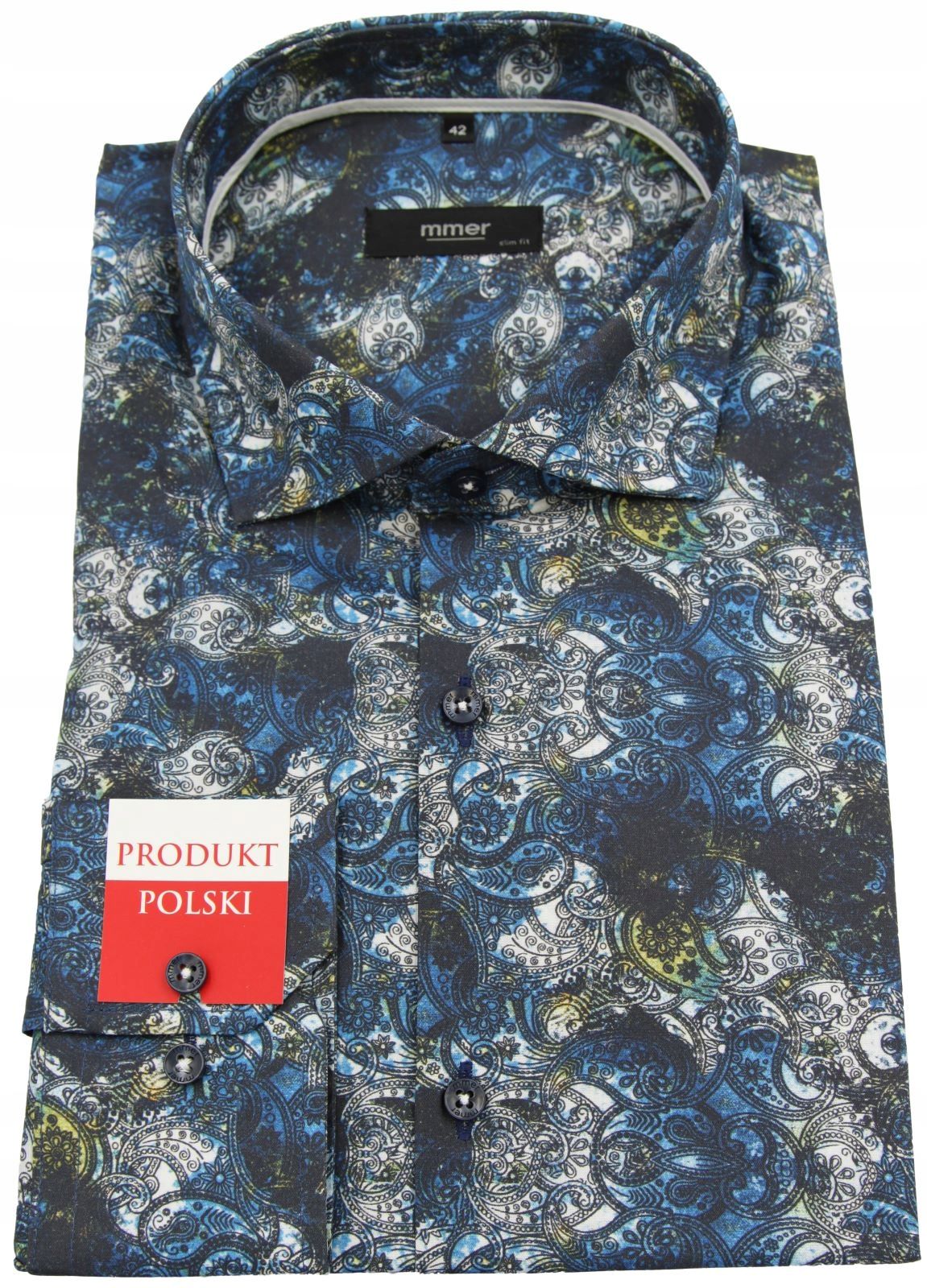  Košeľa mmer slim r.42 176/182 szara s kvetmi