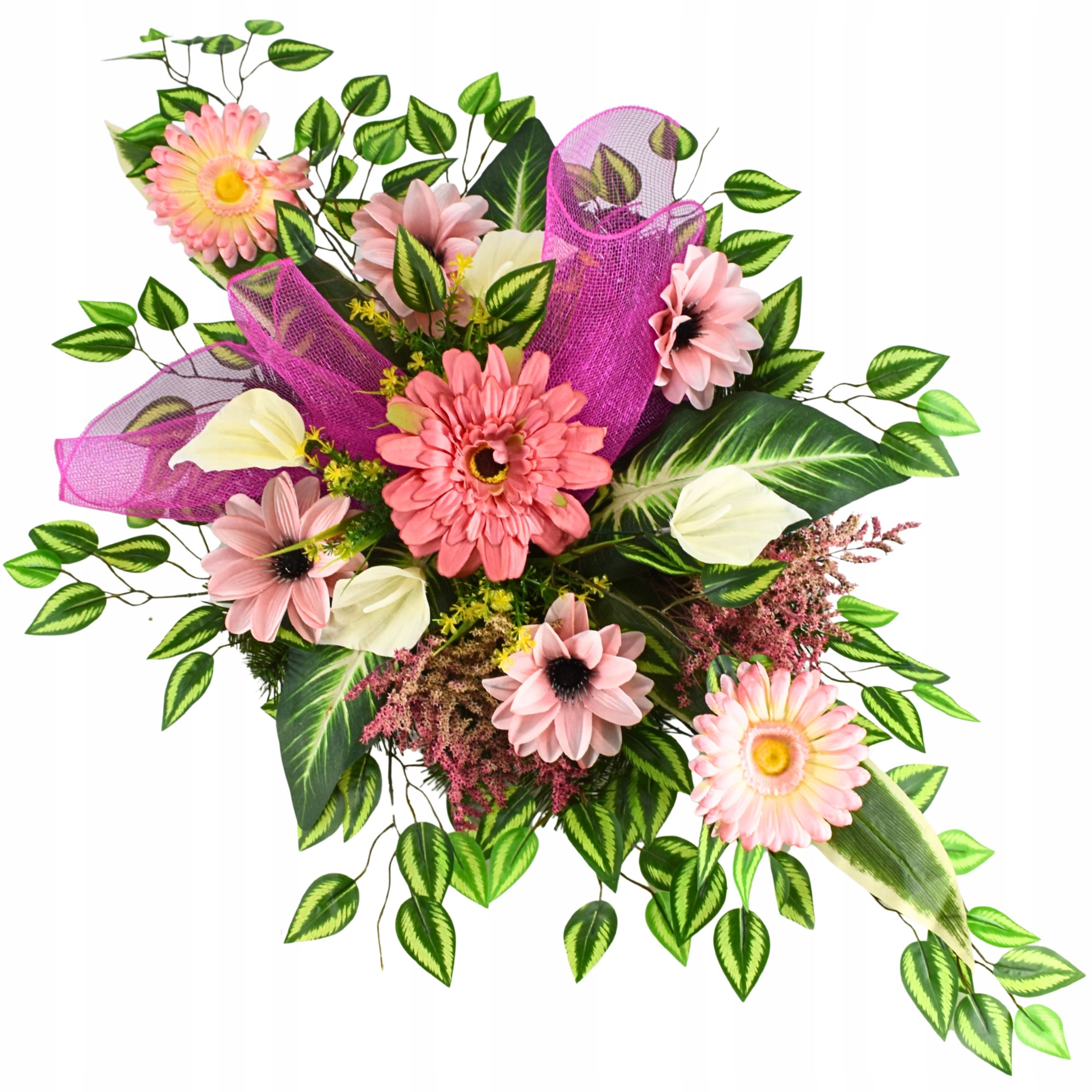  Vainags sastāvs puķains skaņotājs ar dālijas dekorēšana uz pieminekļa gerbera