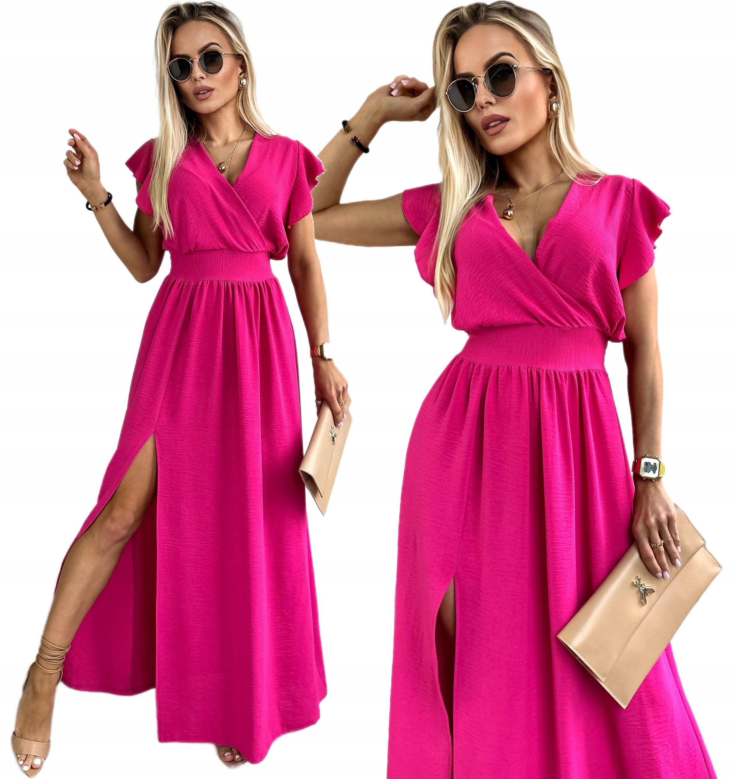  Elegantní dámské šaty maxi rozšiřující se obálkového tvaru výstřih na svatby d11