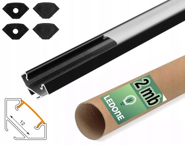  Kopa melns alumīnija profils atzina slim eco led sloksnēm 2m + kapuci