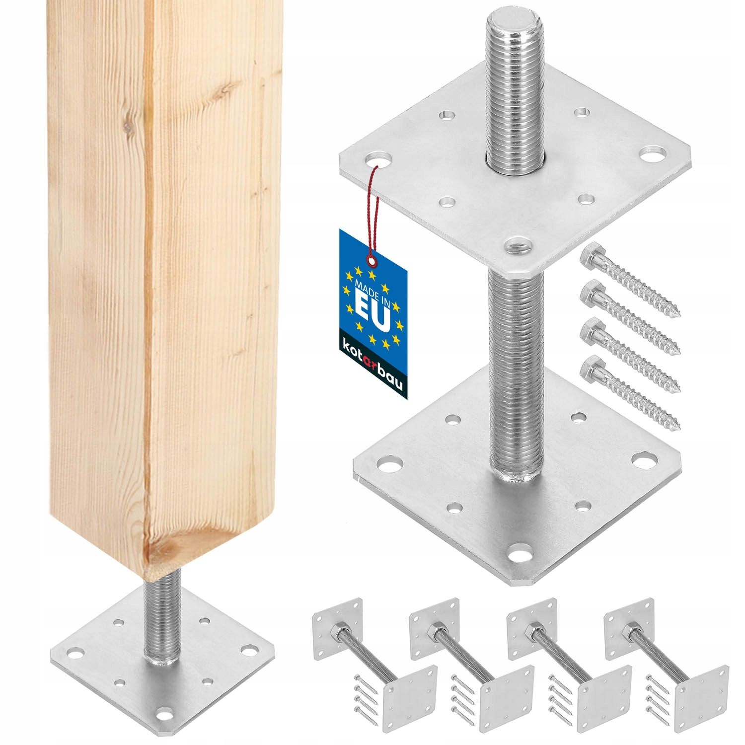  Komplektas 6x stulpelio pagrindas aukščio reguliavimu pret siūlas m24 80x80x250 mm