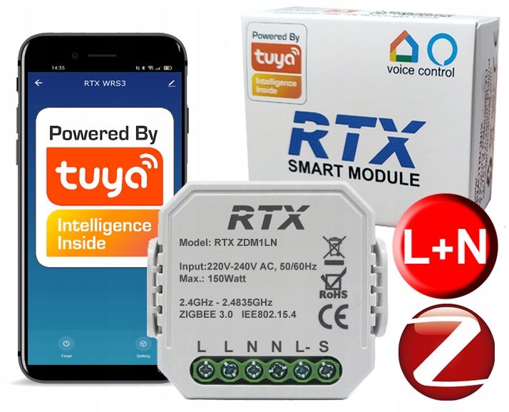  Rtx modul stmívač 2 kanály v krabici zigbee tuya