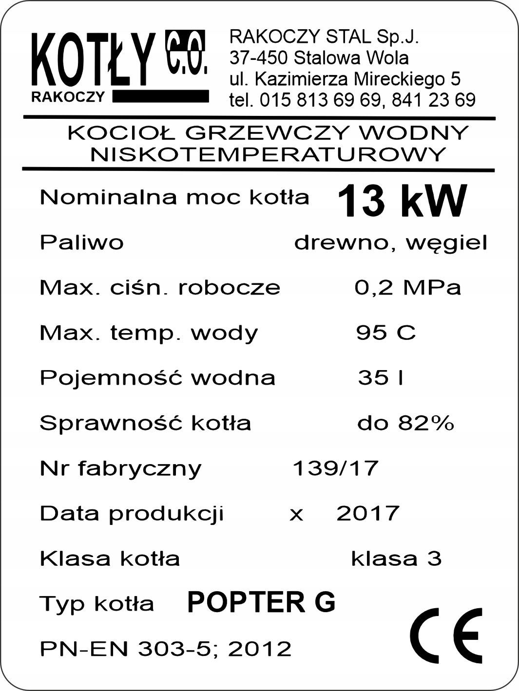  Nameplate sticker on heating boiler kolton others wtornik