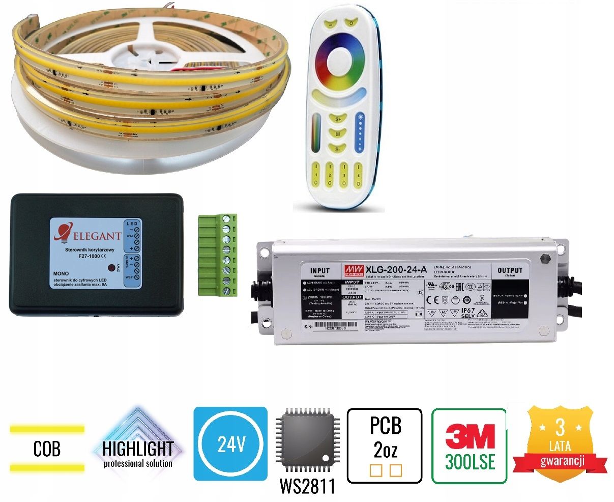  Soubor 20m digitální led cob neutrální 24v ws281 krytí ip68 vodotěsný zwin/rozwin